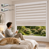 Battery Motorized Dual Roller Shades Two Shades in One Window Zebra Sheer Shades with Roller Shades