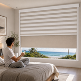 Motorized Hardwired Dual Roller Shades Two Shades in One Window Zebra Sheer Shades with Roller Shades