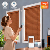 Motorized Wood Blinds 1.38/2 Inch Real Wood Slats Venetian Blinds Hardwired Motorized