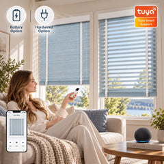 Motorized Fabric Venetian Blinds 2 Inch Slats Remote/Smart Control Hardwired Motorized