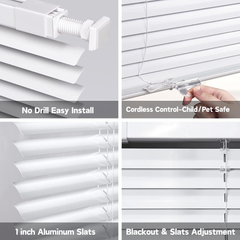 No Drill Cordless Mini Blinds 1 Inch Aluminum Slat