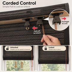 No Drill Corded Pull Up Bamboo Roman Shades