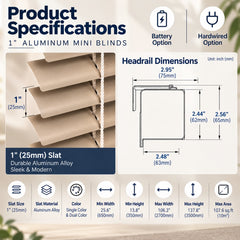 Motorized Mini Aluminium Blinds 1 Inch Slats Hardwired