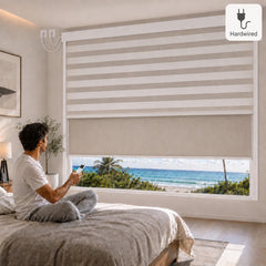 Motorized Hardwired Dual Roller Shades Two Shades in One Window Zebra Sheer Shades with Roller Shades