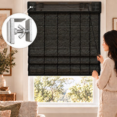 No Drill Corded Pull Up Bamboo Roman Shades