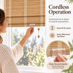 No Drill Cordless Pull Up Bamboo Roman Shades