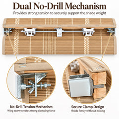 No Drill Cordless Pull Up Bamboo Roman Shades