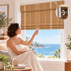 No Drill Cordless Pull Up Bamboo Roman Shades