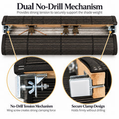 No Drill Corded Pull Up Bamboo Roman Shades