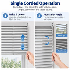 No Drill Mini Blinds 1 Inch Aluminum Slat Corded Control