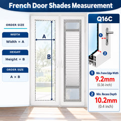 French Door Patio Window Add on Cellular Shades Top Down Bottom Up No Drill Adhesive Blinds Model Q16C for 10mm Frame Depth