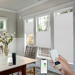 Motorized Hardwired Top Down Bottom Up Cellular Shades Remote Control, App, Alexa, Google Home, SmartThings Hardwired Motorized
