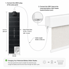 Solar-Powered Motorized Roller Shades with Built-In Rechargeable Battery & Solar Panel, Smart Blinds with Remote Control, App, Alexa, Google Home & SmartThings