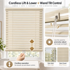 Mini Blinds 1 Inch Aluminium Slats Cordless Tilt Wand Control