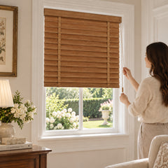 Single Cord Real Wood Blinds 1.38 inch Slats