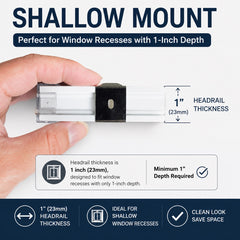 Shallow Mount Dual Control Battery Motorized 1/2" Micro Mini Blinds For Doors & Euro Windows (Min. Depth 1")