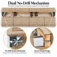 No Drill Corded Pull Up Woven Wood Roman Shades
