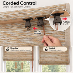 No Drill Corded Pull Up Woven Wood Roman Shades