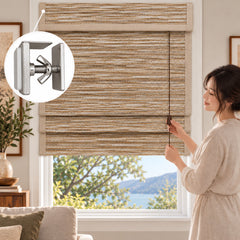 No Drill Corded Pull Up Woven Wood Roman Shades