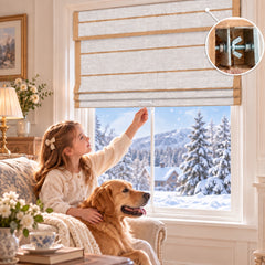 No Drill Crordless Pull Up Woven Wood Roman Shades