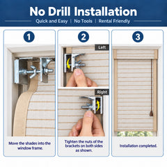 No Drill Crordless Pull Up Woven Wood Roman Shades